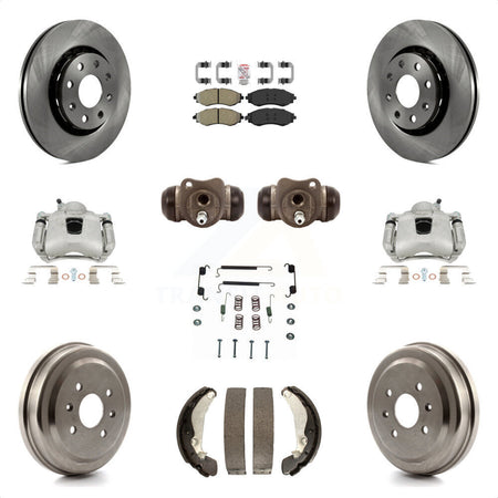 Front Rear Disc Brake Caliper Rotors Drums Semi-Metallic Pads Shoes Wheel Cylinders And Hardware Kit (11Pc) For Chevrolet Aveo Spark Aveo5 Pontiac G3 Suzuki Wave Wave5 Swift+ KC8-101736N by Transit Auto