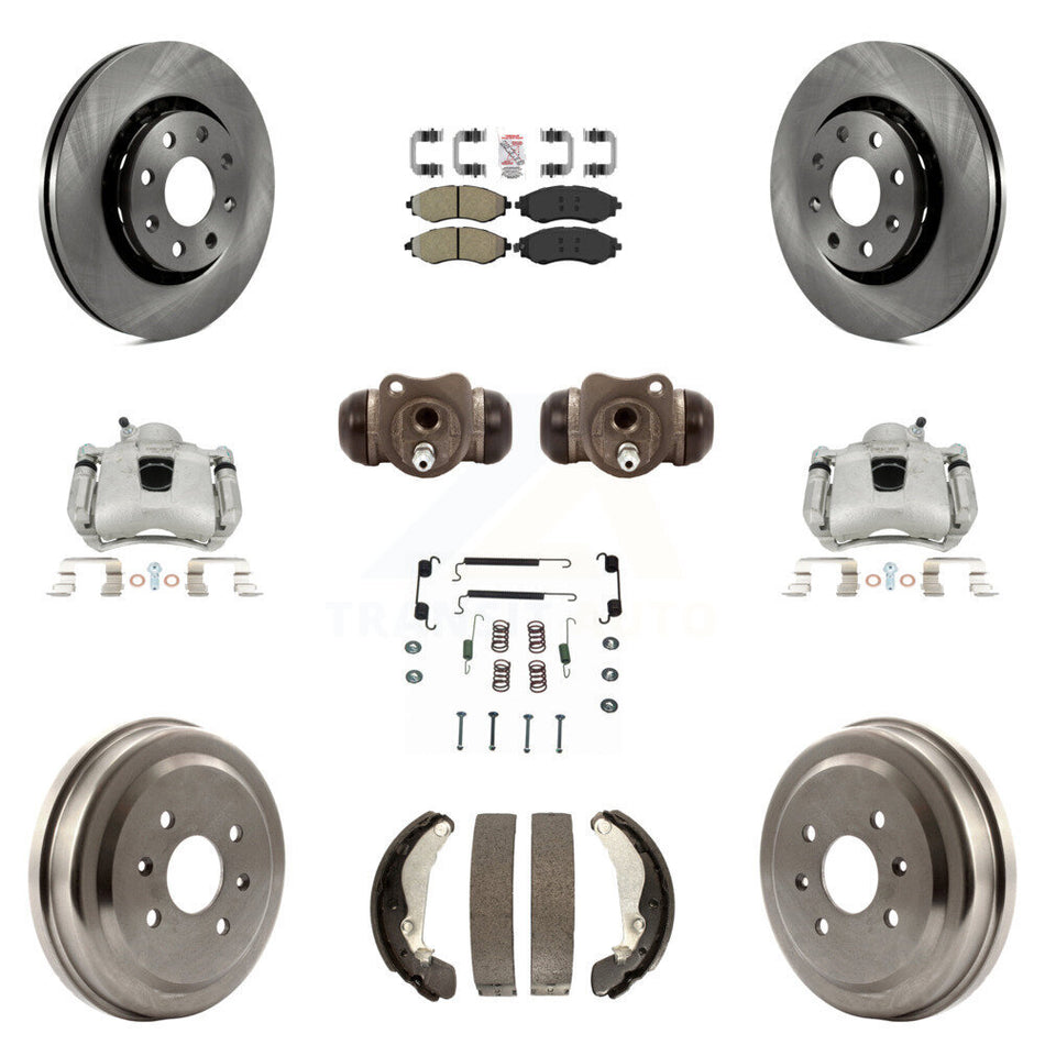 Front Rear Disc Brake Caliper Rotors Drums Semi-Metallic Pads Shoes Wheel Cylinders And Hardware Kit (11Pc) For Chevrolet Aveo Spark Aveo5 Pontiac G3 Suzuki Wave Wave5 Swift+ KC8-101736N