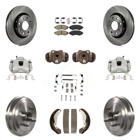 Front Rear Disc Brake Caliper Rotors Drums Semi-Metallic Pads Shoes Wheel Cylinders And Hardware Kit (11Pc) For Chevrolet Aveo Aveo5 Pontiac G3 Wave Wave5 With Hub Assembly KC8-101737N by Transit Auto