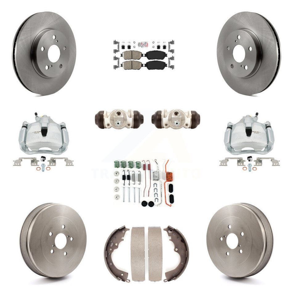 Front Rear Brake Caliper Rotors Drum Ceramic Pad Shoe Cylinder & Hardware Kit (11Pc) For KC8-101739N