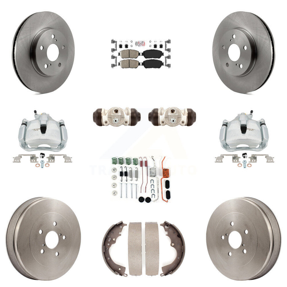 Front Rear Brake Caliper Rotors Drum Ceramic Pad Shoe Cylinder & Hardware Kit (11Pc) For KC8-101739N