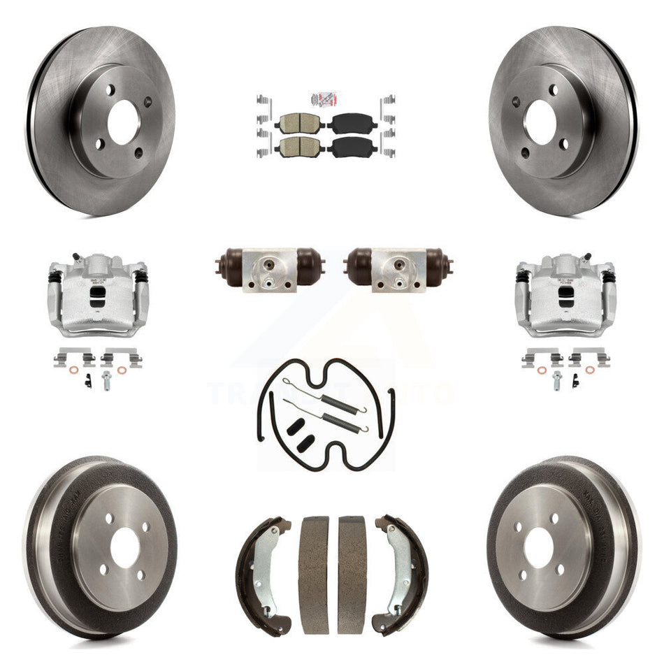 Front Rear Brake Caliper Rotors Drum Ceramic Pad Shoe Cylinder & Hardware Kit (11Pc) For KC8-101740N