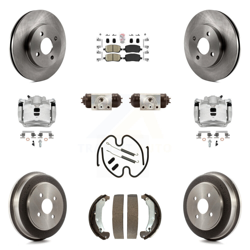Front Rear Brake Caliper Rotors Drum Ceramic Pad Shoe Cylinder & Hardware Kit (11Pc) For KC8-101741N