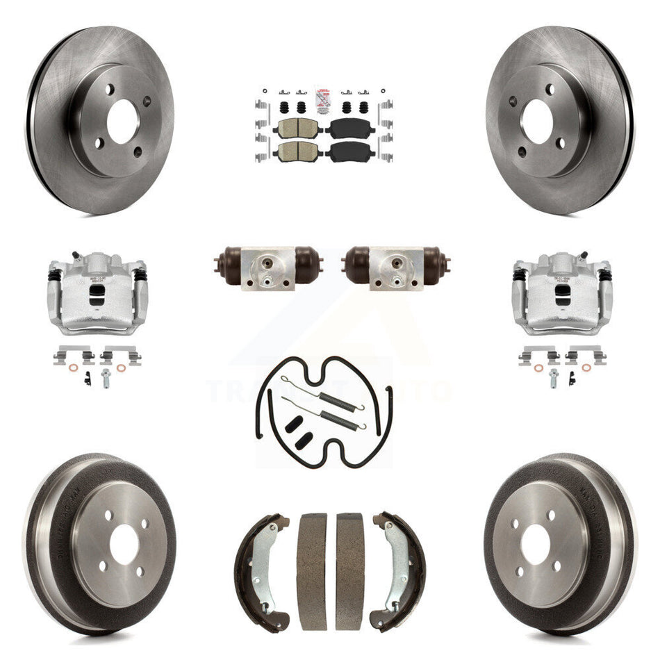 Front Rear Brake Caliper Rotors Drum Ceramic Pad Shoe Cylinder & Hardware Kit (11Pc) For KC8-101741N