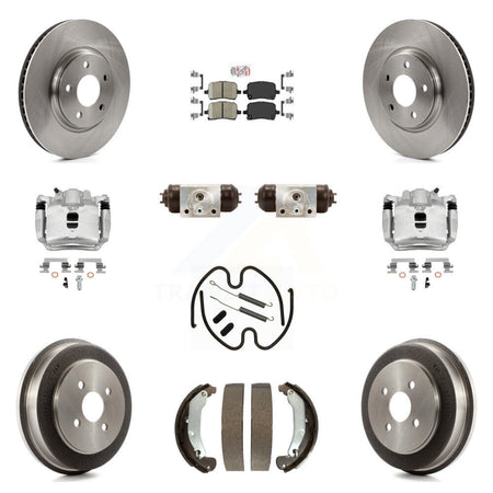 Front Rear Brake Caliper Rotors Drum Ceramic Pad Shoe Cylinder & Hardware Kit (11Pc) For KC8-101742N