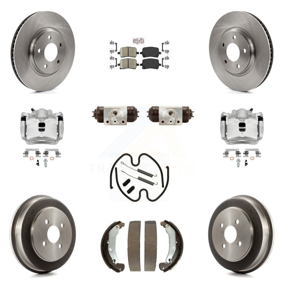 Front Rear Brake Caliper Rotors Drum Ceramic Pad Shoe Cylinder & Hardware Kit (11Pc) For KC8-101742N