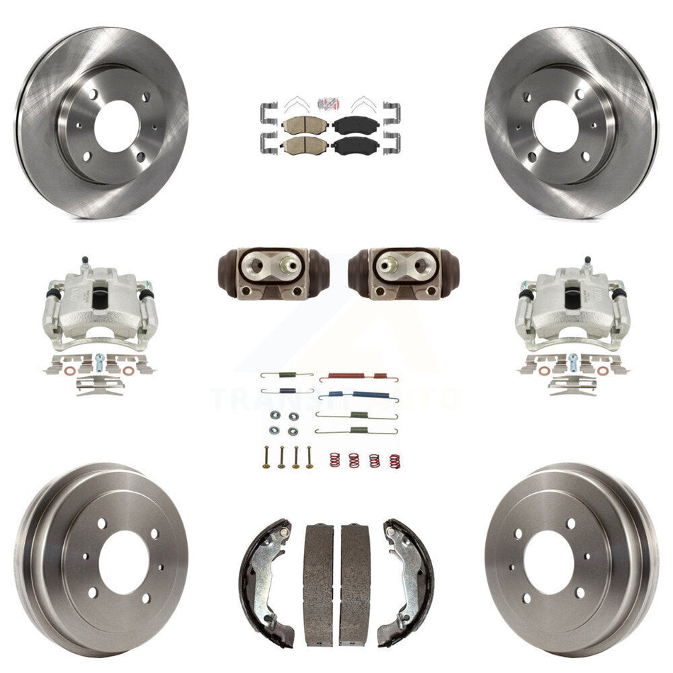 Front Rear Disc Brake Caliper Rotors Drums Ceramic Pads Shoes Wheel Cylinders And Hardware Kit (11Pc) For 2002 Hyundai Elantra Drum rear brakes To 10 31 01 KC8-101744N