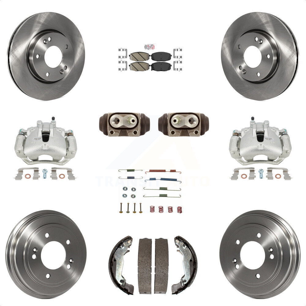 Front Rear Disc Brake Caliper Rotors Drums Ceramic Pads Shoes Wheel Cylinders And Hardware Kit (11Pc) For 2009 Hyundai Elantra Touring with Hatchback KC8-101747N by Transit Auto