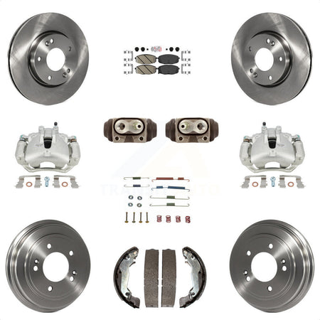 Front Rear Disc Brake Caliper Rotors Drums Ceramic Pads Shoes Wheel Cylinders And Hardware Kit (11Pc) For 2009 Hyundai Elantra Touring with Hatchback KC8-101748N by Transit Auto