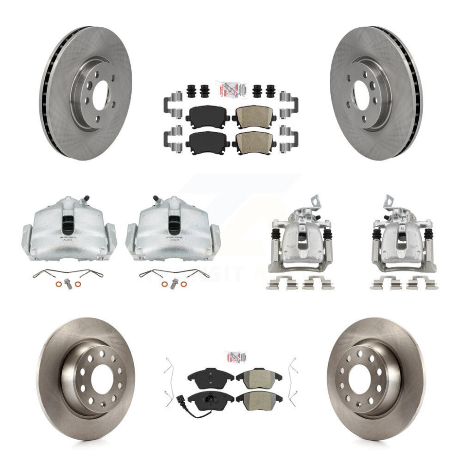 Front Rear Brake Caliper Rotors & Ameribrakes Pad Kit (10Pc) For 2012 Volkswagen CC 2.0L KC8-101871N