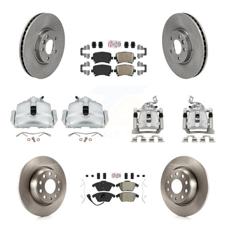 Front Rear Brake Caliper Rotors & Ameribrakes Pad Kit (10Pc) For 2012 Volkswagen CC 2.0L KC8-101872N