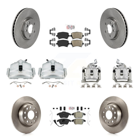 Front Rear Brake Caliper Rotors & Ameribrakes Pad Kit (10Pc) For 2012 Volkswagen CC 2.0L KC8-101874N
