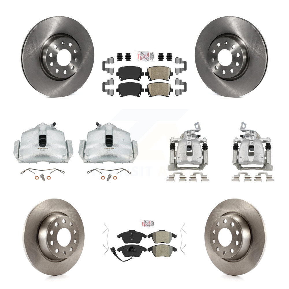 Front Rear Brake Caliper Rotors & Ameribrakes Pad Kit (10Pc) For 2012 Volkswagen CC 2.0L KC8-101879N