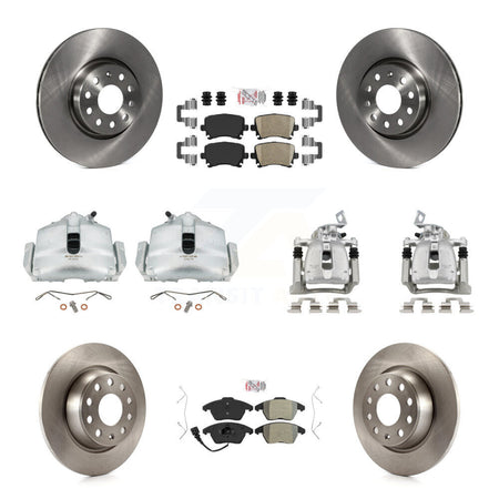 Front Rear Brake Caliper Rotors & Ameribrakes Pad Kit (10Pc) For 2012 Volkswagen CC 2.0L KC8-101879N