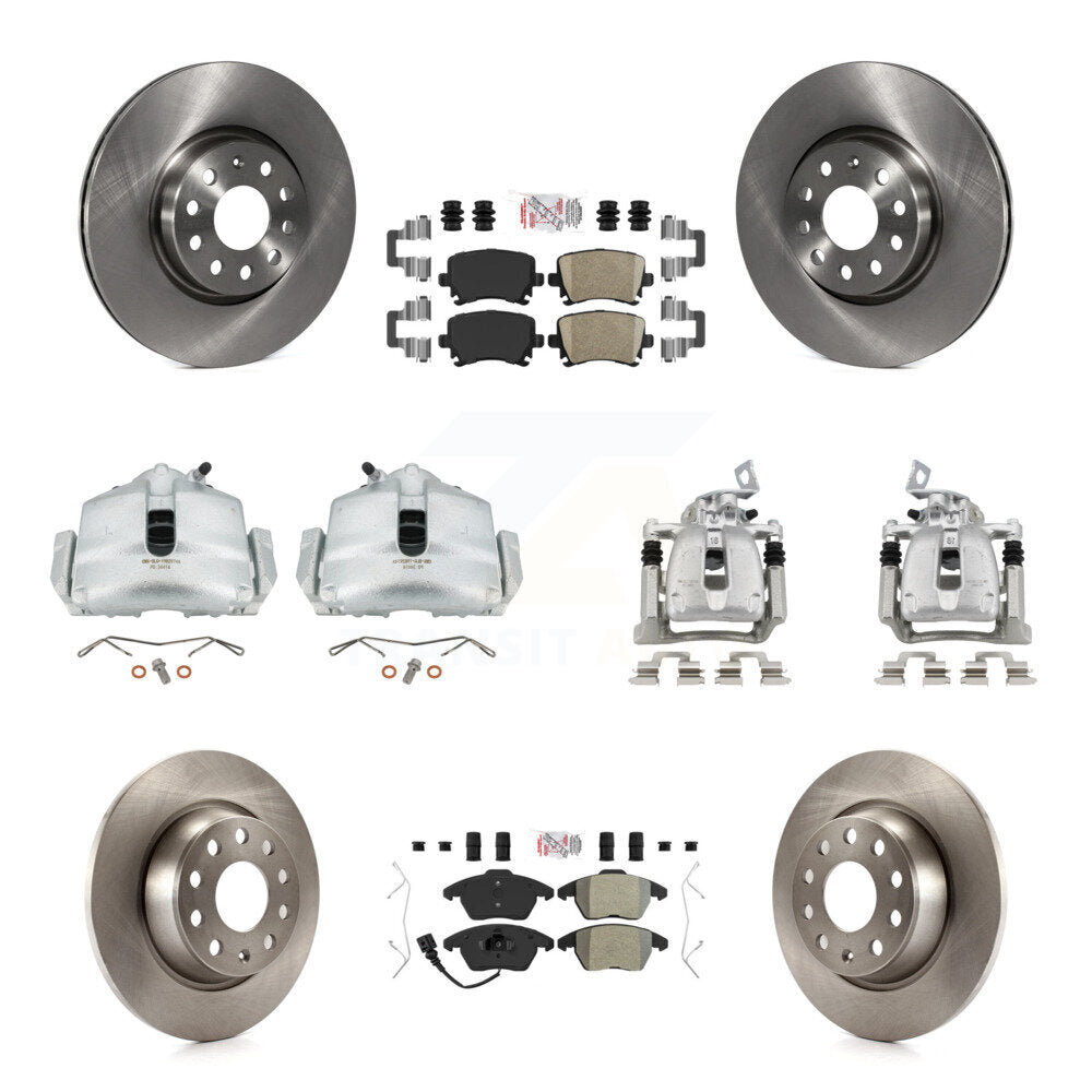Front Rear Brake Caliper Rotors & Ameribrakes Pad Kit (10Pc) For 2012 Volkswagen CC 2.0L KC8-101880N
