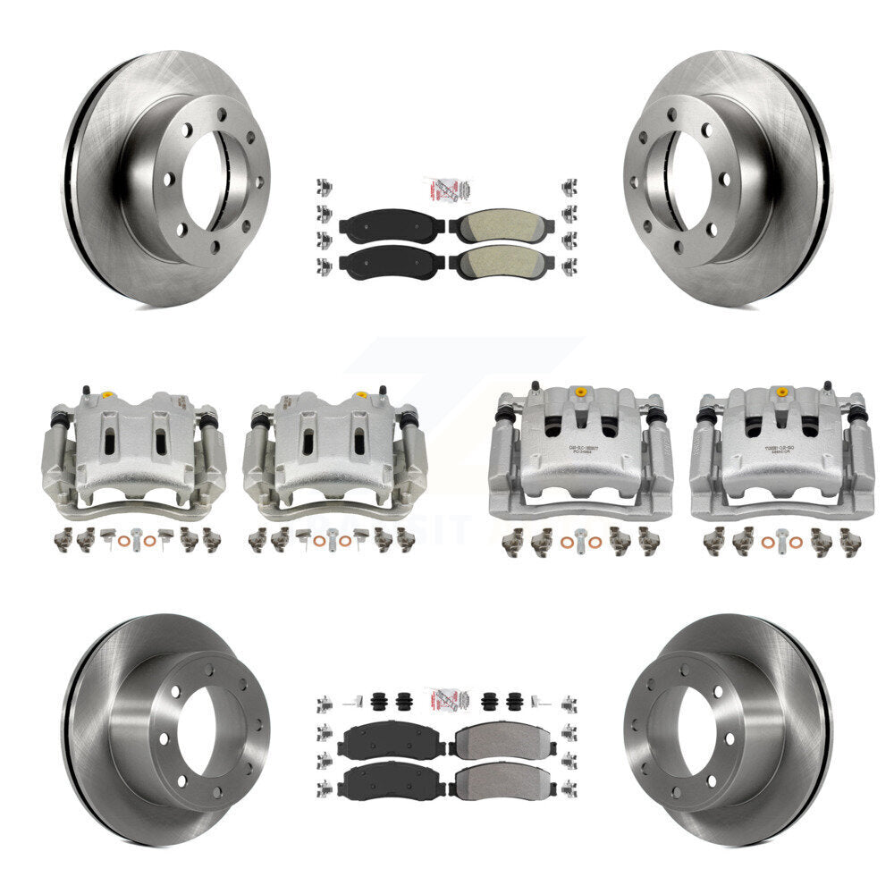 Front Rear Brake Caliper Rotors & Semi-Metallic Pad Kit (10Pc) For Ford F-350 Super Duty KC8-101890N