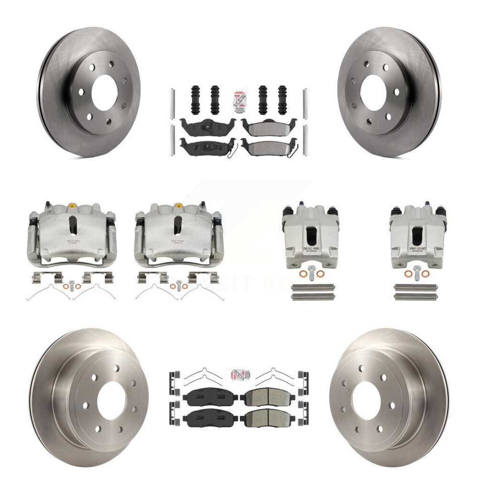Front Rear Disc Brake Caliper Rotors And Semi-Metallic Pads Kit (10Pc) For Ford F-150 Lincoln Mark LT 4WD KC8-101925N