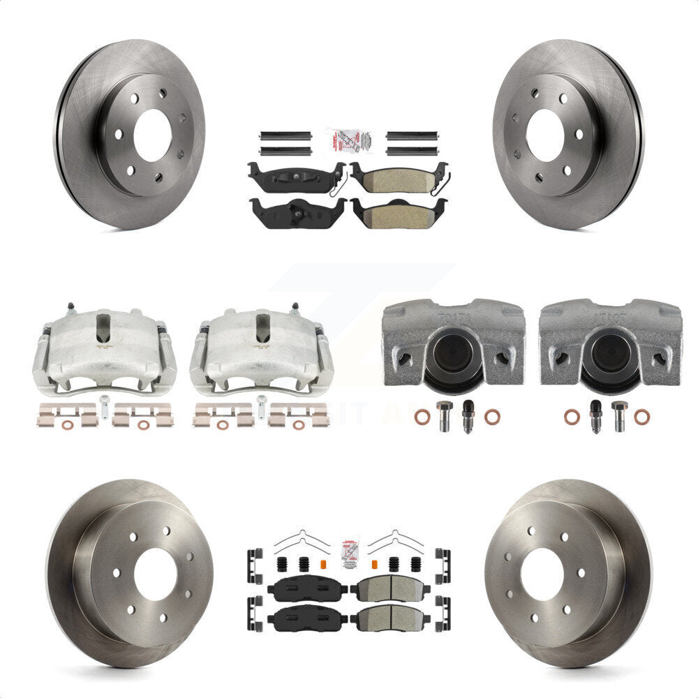 Front Rear Disc Brake Caliper Rotors And Semi-Metallic Pads Kit (10Pc) For 2004 Ford F-150 4WD With 7 Lug Wheels 11th Digit Of Vin Is K N or F KC8-101934N by Transit Auto