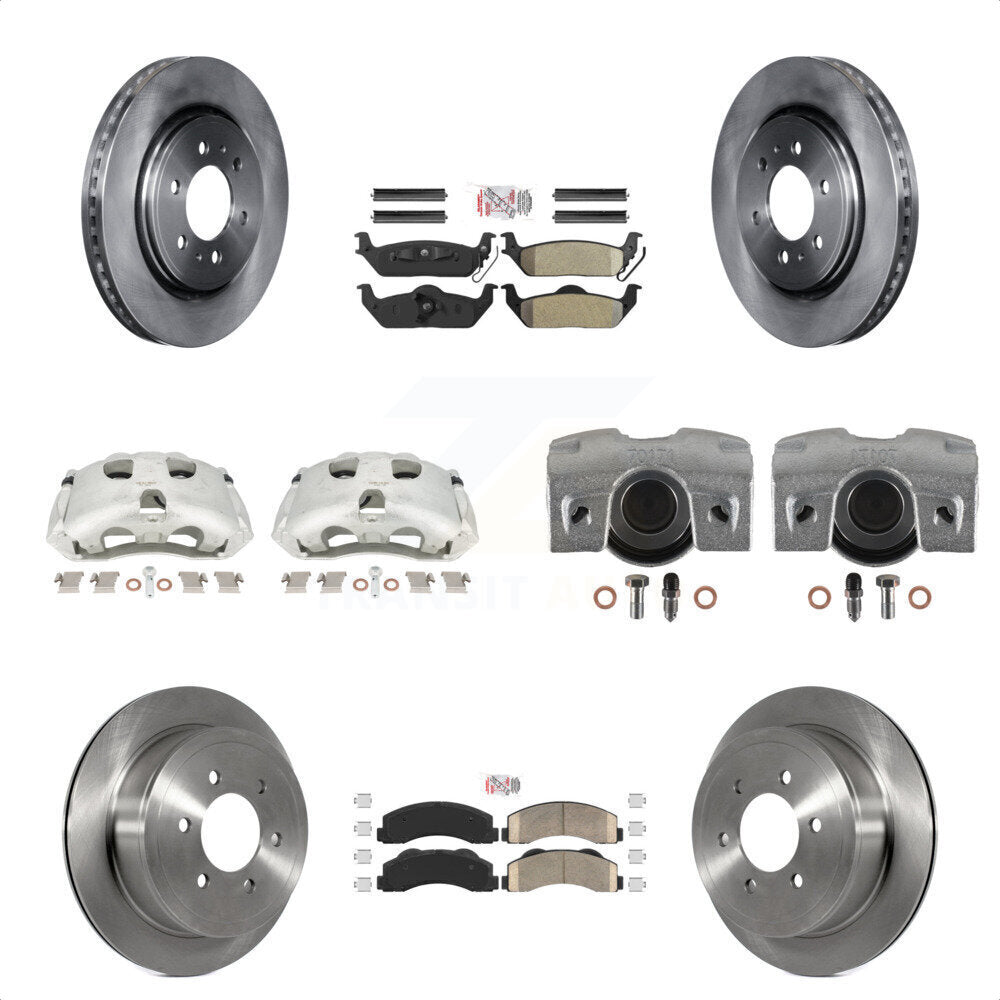 Front Rear Disc Brake Caliper Rotors And PADSMATERIAL Pads Kit (10Pc) For 2010-2011 Ford F-150 With 6 Lug Wheels KC8-101947N by Transit Auto