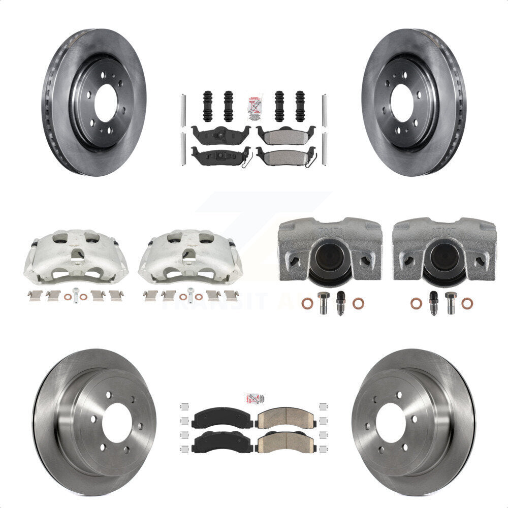 Front Rear Disc Brake Caliper Rotors And PADSMATERIAL Pads Kit (10Pc) For 2010-2011 Ford F-150 With 6 Lug Wheels KC8-101950N by Transit Auto