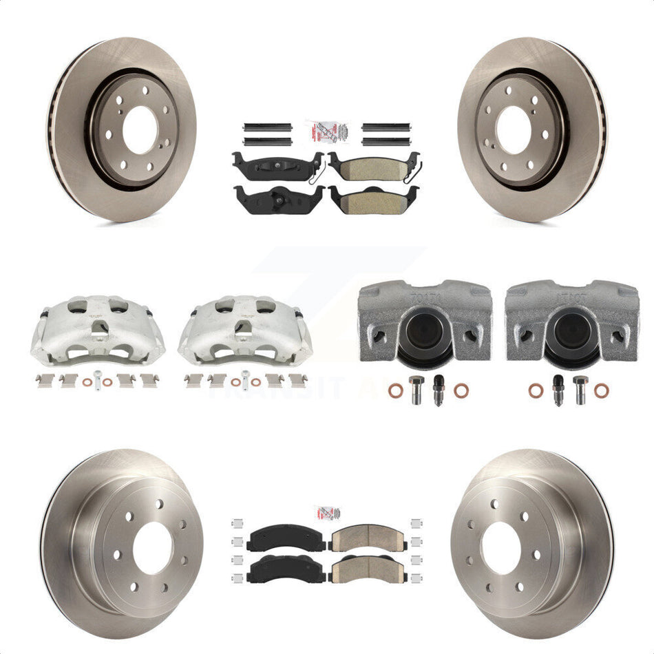 Front Rear Disc Brake Caliper Rotors And PADSMATERIAL Pads Kit (10Pc) For 2010-2011 Ford F-150 With 7 Lug Wheels KC8-101953N by Transit Auto