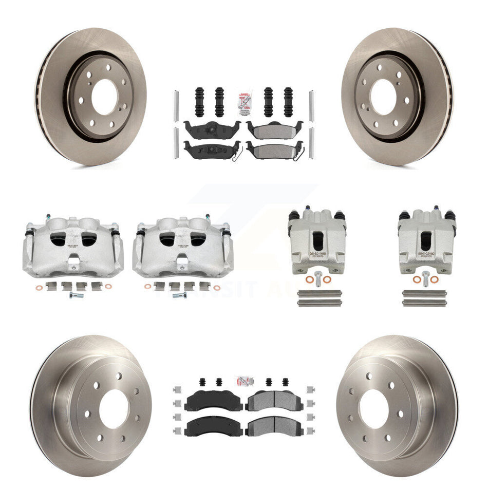 Front Rear Disc Brake Caliper Rotors And Semi-Metallic Pads Kit (10Pc) For 2010-2011 Ford F-150 With 7 Lug Wheels KC8-101955N