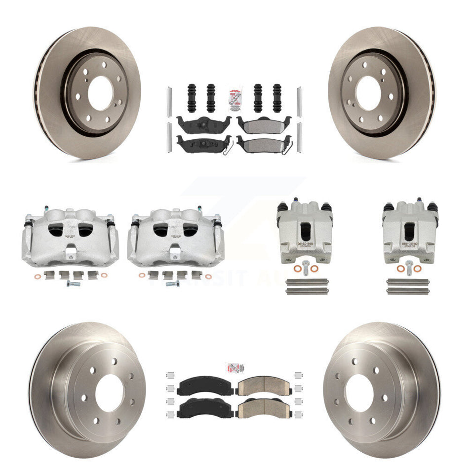 Front Rear Disc Brake Caliper Rotors And PADSMATERIAL Pads Kit (10Pc) For 2010-2011 Ford F-150 With 7 Lug Wheels KC8-101956N
