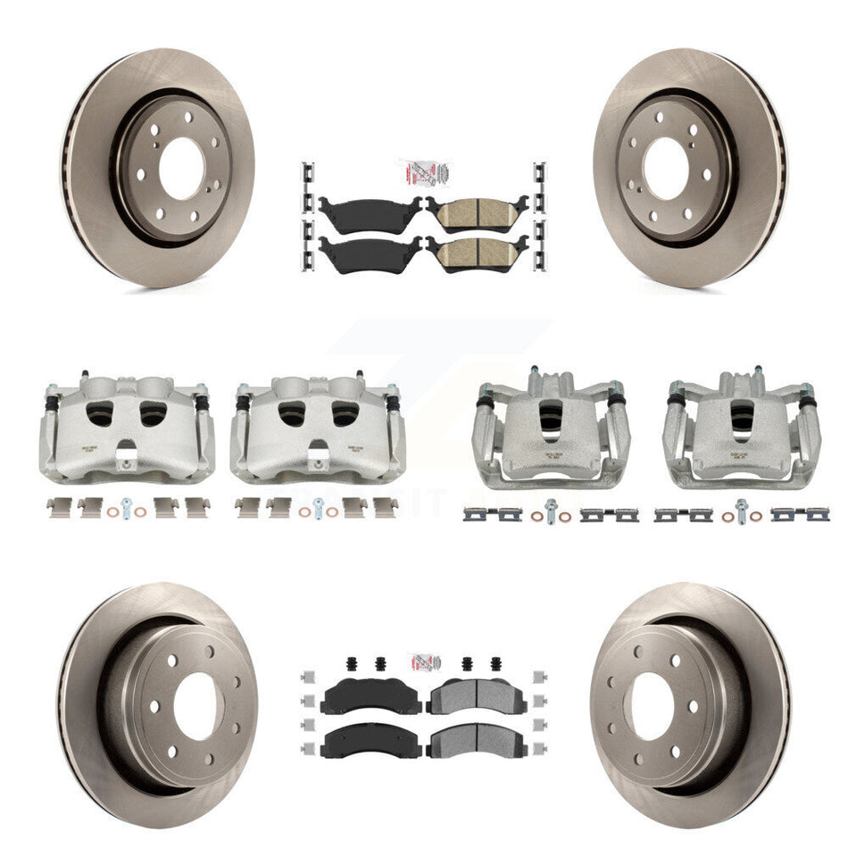 Front Rear Disc Brake Caliper Rotors And PADSMATERIAL Pads Kit (10Pc) For 2012-2014 Ford F-150 With 7 Lug Wheels KC8-101967N