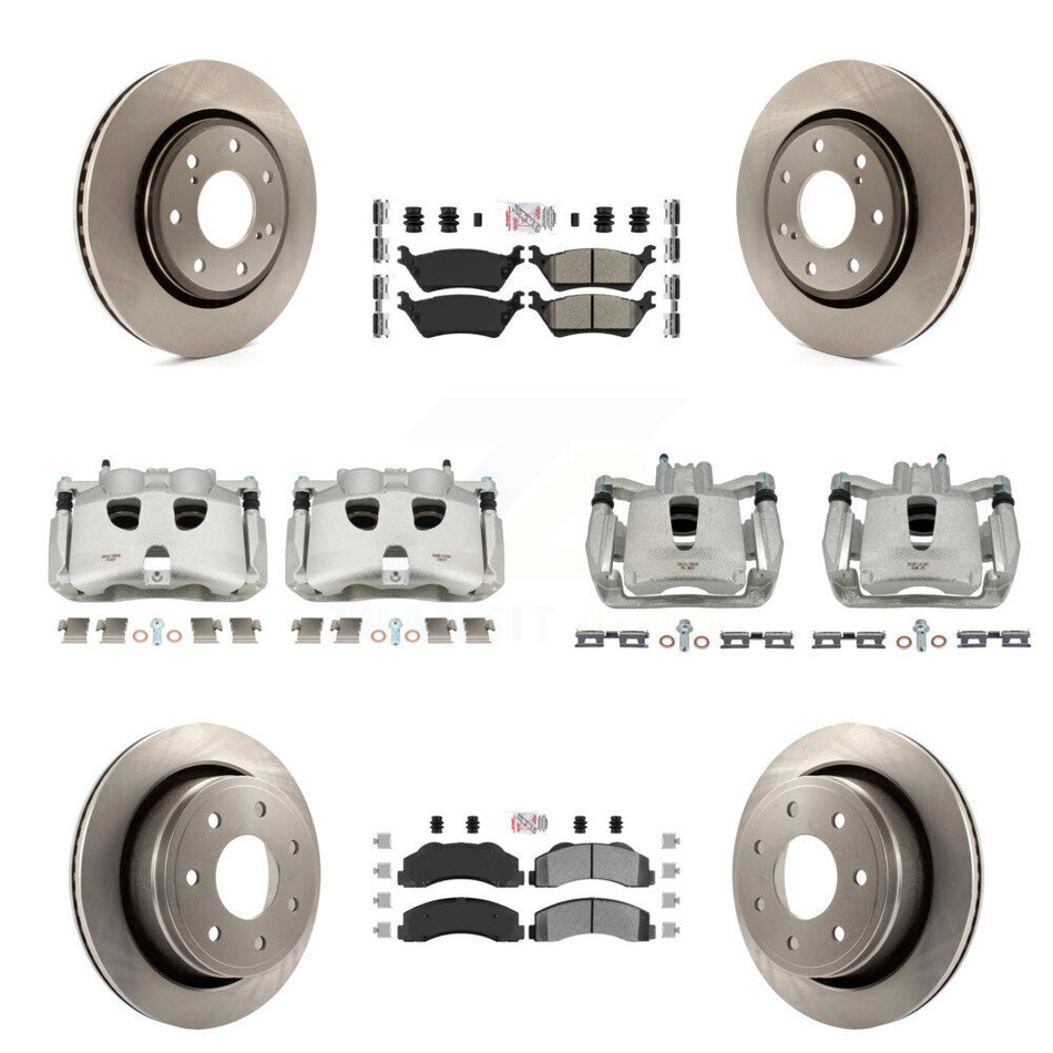 Front Rear Disc Brake Caliper Rotors And Semi-Metallic Pads Kit (10Pc) For 2012-2014 Ford F-150 With 7 Lug Wheels KC8-101973N