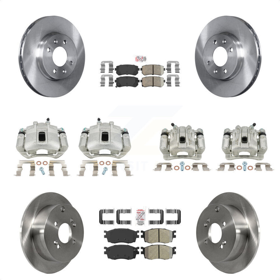 Front Rear Disc Brake Caliper Rotors And PADSMATERIAL Pads Kit (10Pc) For Hyundai Accent Kia Rio Rio5 KC8-102040N by Transit Auto