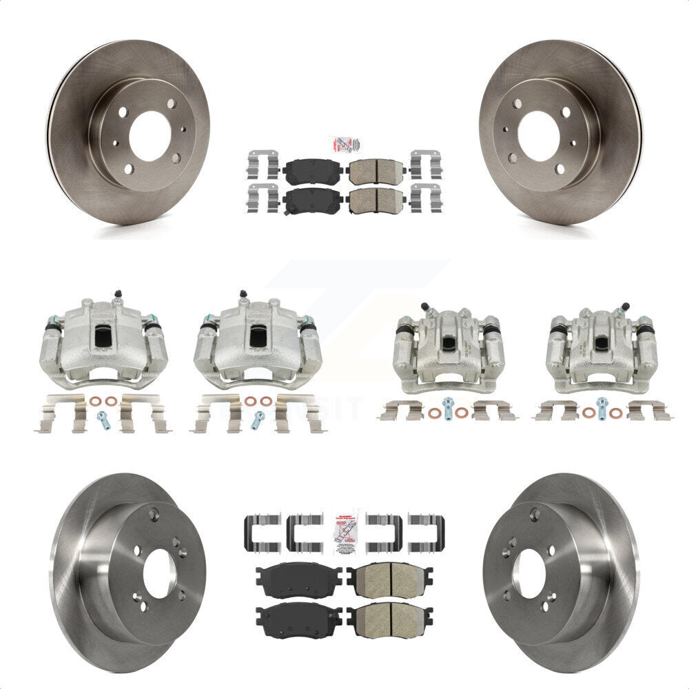 Front Rear Disc Brake Caliper Rotors And PADSMATERIAL Pads Kit (10Pc) For 2006 Hyundai Accent Hatchback KC8-102042N by Transit Auto