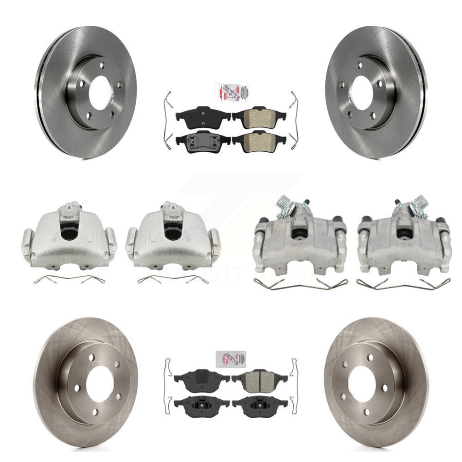 Front Rear Disc Brake Caliper Rotor & Semi-Metallic Pad Kit (10Pc) For 2005 Mazda 3 2.0L KC8-102110N