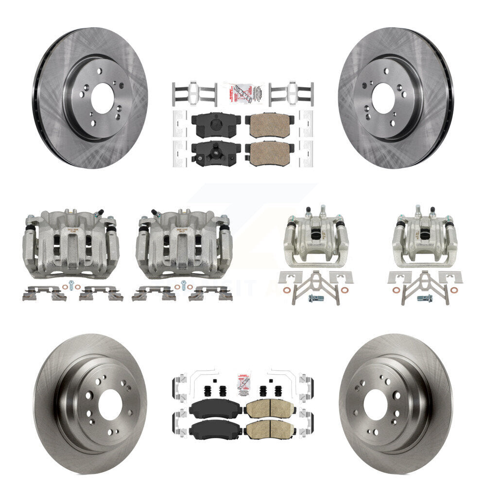 Front Rear Disc Brake Caliper Rotors & Ceramic Pad Kit (10Pc) For Honda Accord Crosstour KC8-102220N