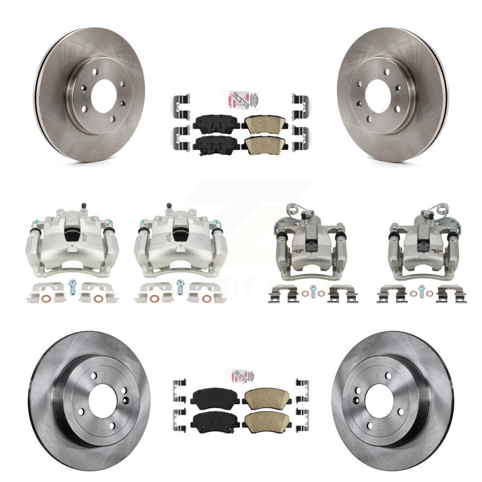 Front Rear Disc Brake Caliper Rotors And Ceramic Pads Kit (10Pc) For 2012-2016 Hyundai Accent KC8-102307N