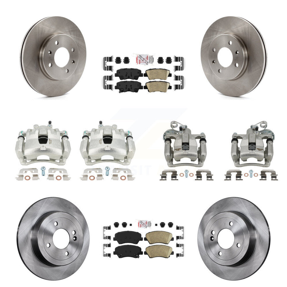 Front Rear Disc Brake Caliper Rotors And Ceramic Pads Kit (10Pc) For 2012-2016 Hyundai Accent KC8-102308N