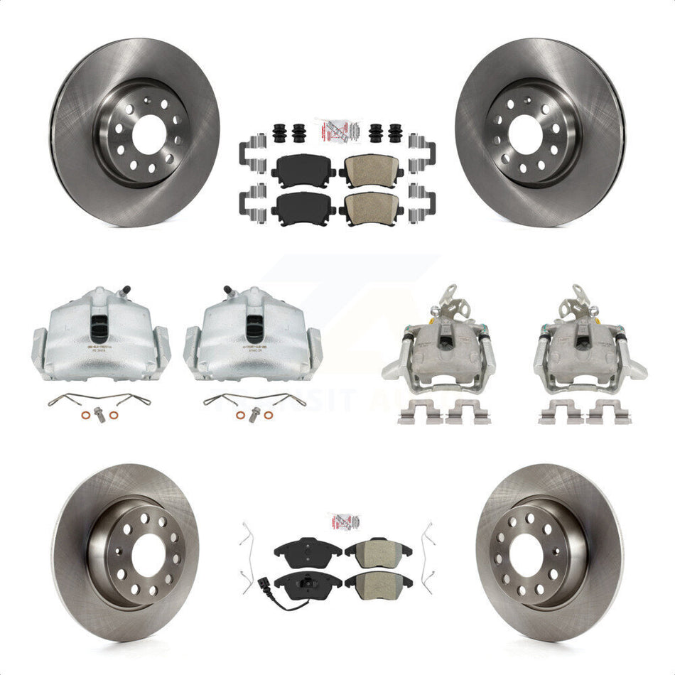 Front Rear Disc Brake Caliper Rotors And PADSMATERIAL Pads Kit (10Pc) For Volkswagen GTI KC8-102380N by Transit Auto