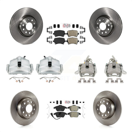 Front Rear Disc Brake Caliper Rotors And PADSMATERIAL Pads Kit (10Pc) For Volkswagen GTI KC8-102381N by Transit Auto