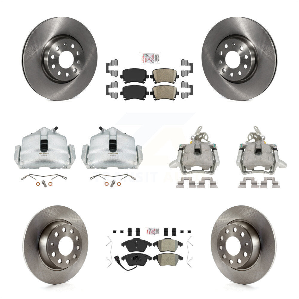 Front Rear Disc Brake Caliper Rotors And PADSMATERIAL Pads Kit (10Pc) For Volkswagen GTI KC8-102383N by Transit Auto