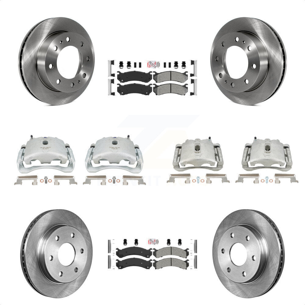 Front Rear Disc Brake Caliper Rotors And Semi-Metallic Pads Kit (10Pc) For Chevrolet Silverado 2500 HD GMC Sierra Hummer H2 1500 Suburban Yukon XL Avalanche Classic KC8-102456N by Transit Auto