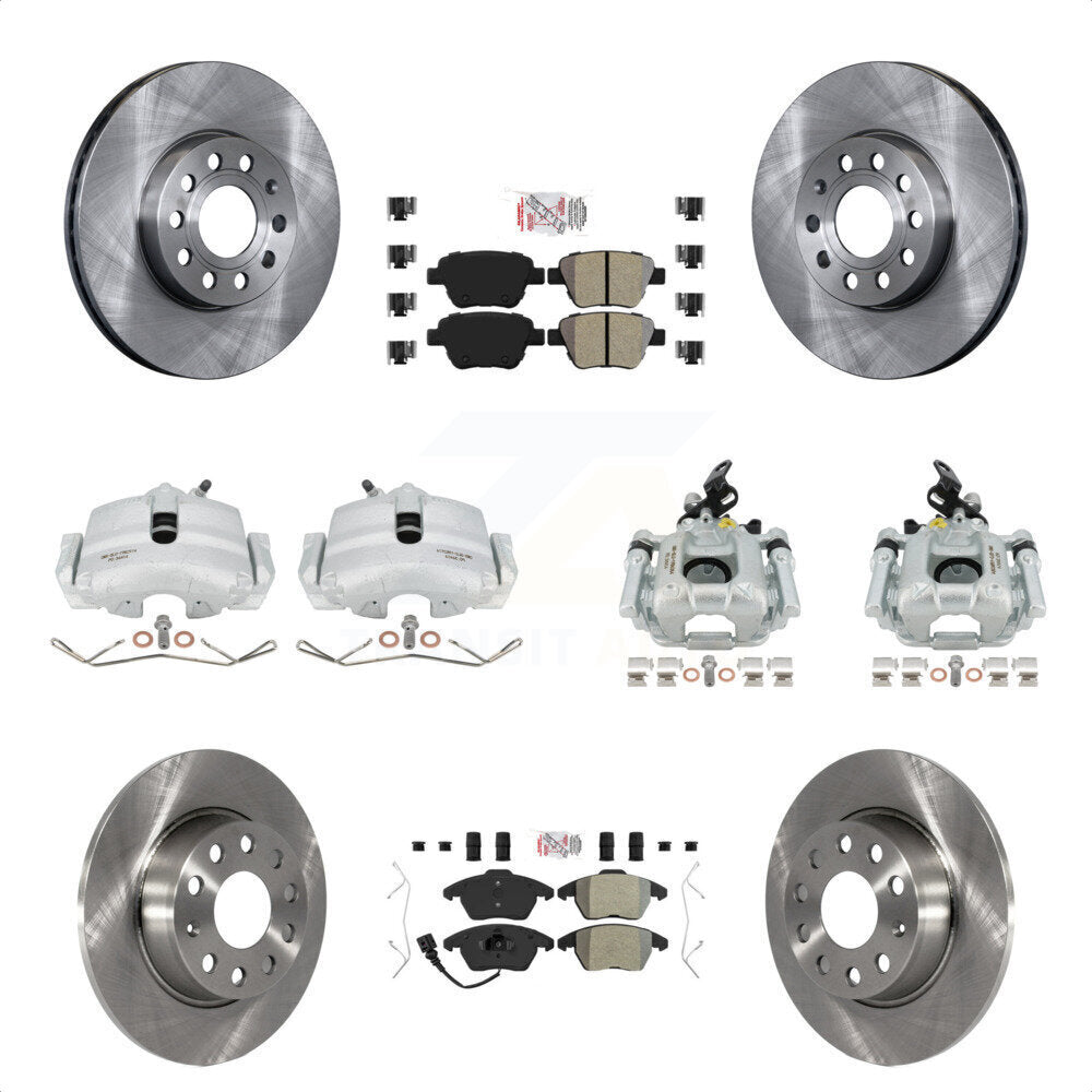 Front Rear Disc Brake Caliper Rotors And Semi-Metallic Pads Kit (10Pc) For 2012 Volkswagen Beetle 2.5L with Naturally Aspirated With 288mm Diameter Rotor KC8-102712N by Transit Auto