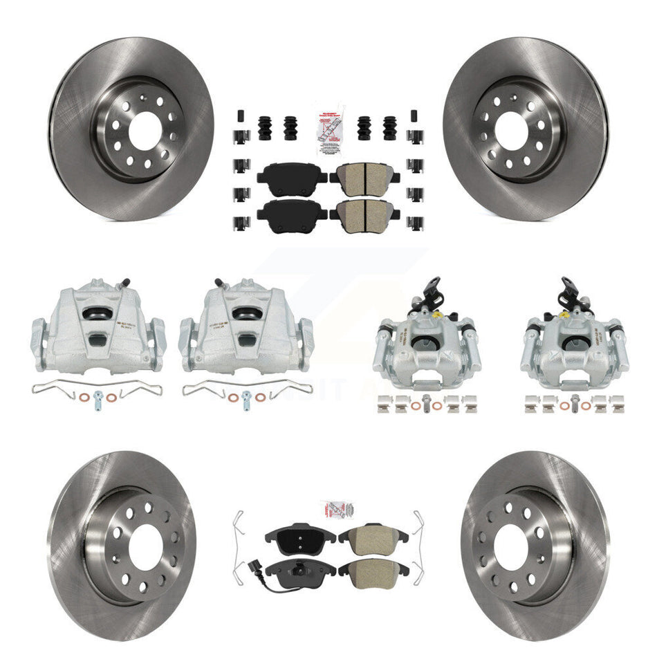 Front Rear Disc Brake Caliper Rotors And Semi-Metallic Pads Kit (10Pc) For Volkswagen Passat KC8-102713N