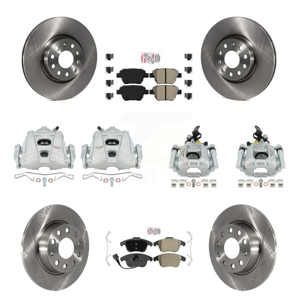 Front Rear Disc Brake Caliper Rotors And Semi-Metallic Pads Kit (10Pc) For Volkswagen Passat KC8-102714N