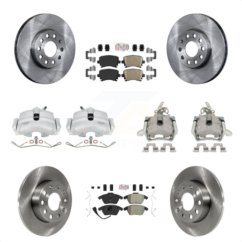 Front Rear Disc Brake Caliper Rotors And PADSMATERIAL Pads Kit (10Pc) For 2006-2009 Volkswagen Rabbit KC8-102716N by Transit Auto