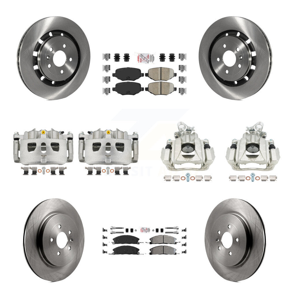 Front Rear Disc Brake Caliper Rotors And Ameribrakes Pad Kit (10Pc) For 2016 Lincoln MKS KC8-102814N
