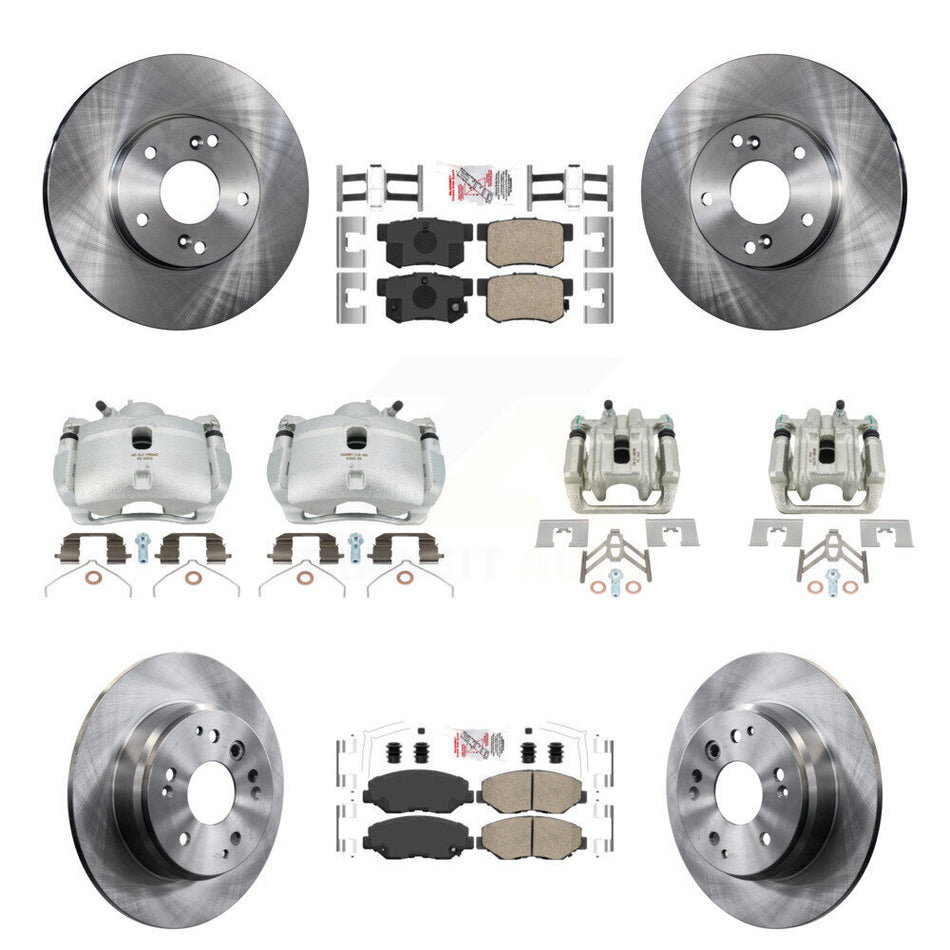 Front Rear Disc Brake Caliper Rotors And Ceramic Pads Kit (10Pc) For 2003-2011 Honda Element KC8-102907N