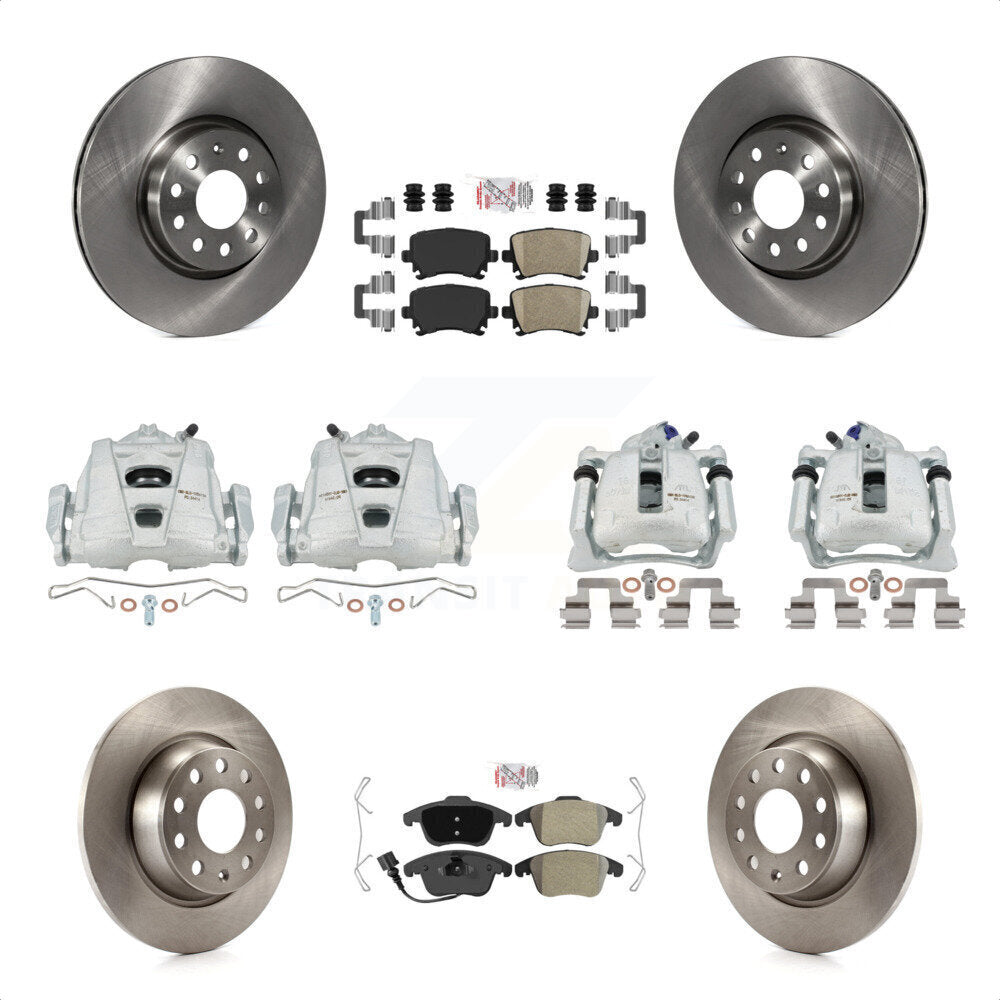 Front Rear Disc Brake Caliper Rotors And PADSMATERIAL Pads Kit (10Pc) For 2009-2011 Volkswagen Tiguan KC8-103087N by Transit Auto