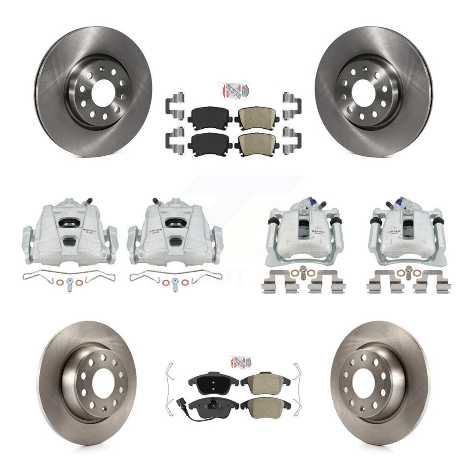Front Rear Disc Brake Caliper Rotors And PADSMATERIAL Pads Kit (10Pc) For 2009-2011 Volkswagen Tiguan KC8-103088N