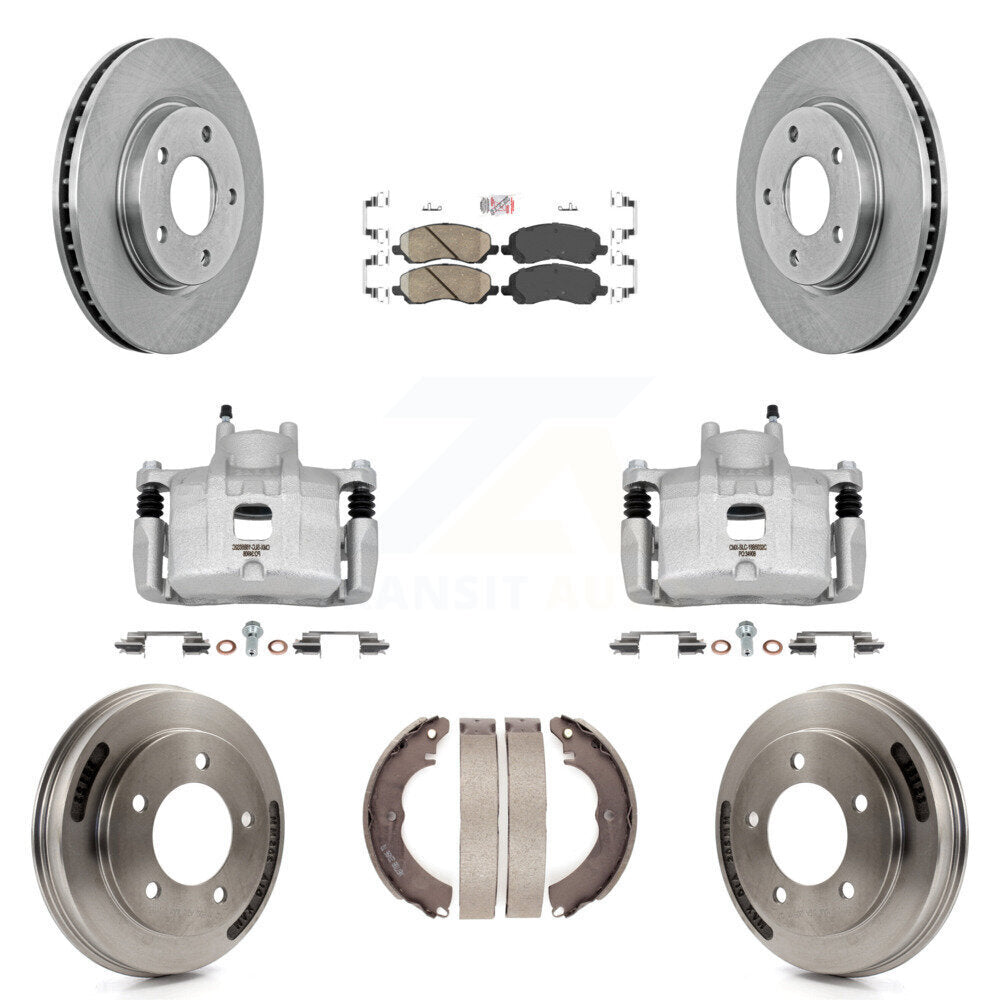 Front Rear Disc Brake Caliper Rotors Drums Ceramic Pads Kit (8Pc) For Mitsubishi Lancer KC8-103126N