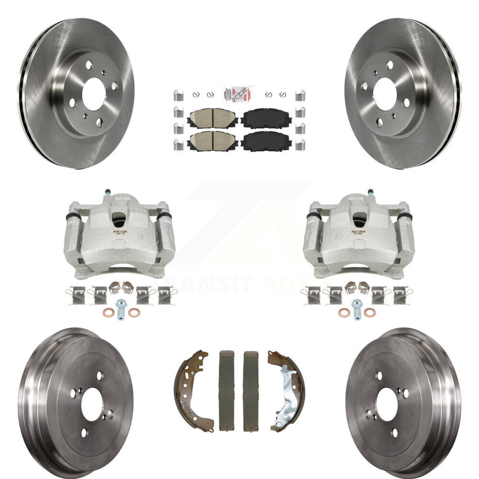 Front Rear Disc Brake Caliper Rotors Drums Ceramic Pads Kit (8Pc) For Toyota Yaris KC8-103127N
