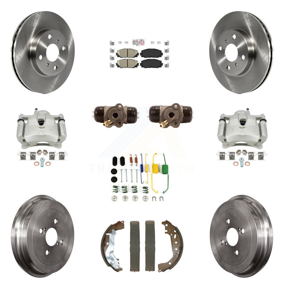 Front Rear Brake Caliper Rotors Drum Ceramic Pad Shoe Cylinder & Hardware Kit (11Pc) For KC8-103129N